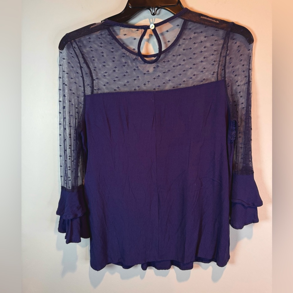 Altar'd State Navy Sheer Sleeve Blouse